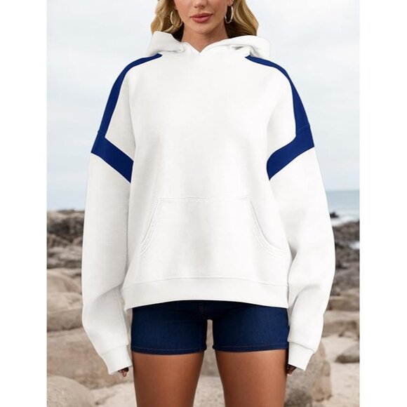 Fleece Oversized Color Block Hoodie Long Sleeve Sweatshirt with Pocket  SMALL NE - Picture 5 of 8